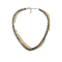 Natural Labradorite Necklace 18 Inch With Sterling Silver, Heishi Tyre Beads, Smooth Cut, Labradorite Necklace, Silver Jewelry, Grey
