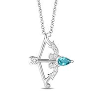 0.50 CT Created Pear Cut Blue Topaz Bow & Arrow Pendant Necklace 14k White Gold Finish