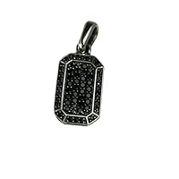 Animas Jewels 1.00 CT Round Cut Black Diamond Dog Tag Pendant Free Cable Chain Real 925 Sterling Silver