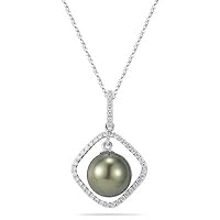 0.23 Cts Diamond & Tahitian Pearl Pendant in 18K White Gold