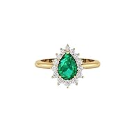 Vintage 1.5 CT Emerald Engagement Ring Lab Created Emerald Pear Shaped Bridal Ring Art deco Wedding Ring Anniversary Promise Ring Halo Ring