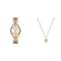 Michael Kors Women's Mini Slim Runway Gold-Tone Stainless Steel Watch Women's Gold-Tone Stainless Steel Logo Heart Necklace