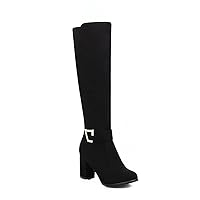 Faux Suede Women Knee High Bootselegant Womens Boots Fashion Buckle Women Square Heel Boots Autumn Winter Ladies Shoes Black Blue Wine Red Black 14