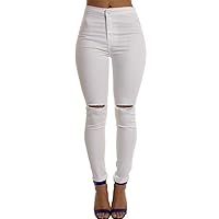 Andongnywell Women's Oversized Stretch Knee Ripped Jeans Mid Waist Knee Skinny Distressed Boyfriend Denim Pants