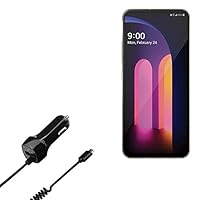 BoxWave Car Charger Compatible with LG V60 ThinQ 5G (Single Screen) - Car Charger Plus, Car Charger Extra USB Port with Integrated Cable for LG V60 ThinQ 5G (Single Screen) - Black