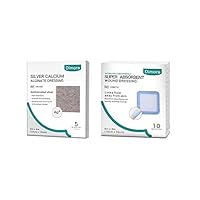 Dimora Ag Silver Calcium Alginate Wound Dressing Pads, 4'' x 4'' Patches & Dimora Super Absorbent Wound Dressing, with Non-Adherent Contact Layer, 4'' x 4''