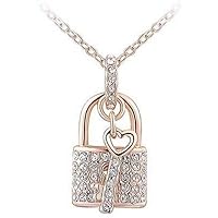 Ladies Necklace Elegant Charm Crystal Clasp And Key Heart Pendant Necklace Jewelry Valentines Gift For Women Girl Rose Gold Jewelry Accessories Durable and Fashion