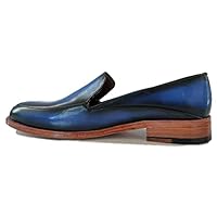 Handmade Women's Blue Patina Leather Loafers