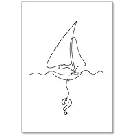 Abstract Boat with Question Mark As Line Drawing on White Background Fridge Magnet
