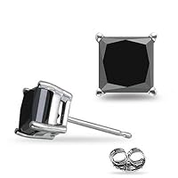 1/4 (0.21-0.27) of 2.50-3.00 mm AA Princess Black Diamond Mens Stud Earring in Platinum