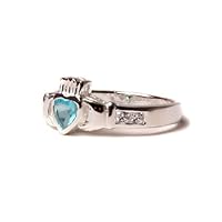 Claddagh Silver Ring with Topaz December Month Birthstone Cubic Zirconia Stone