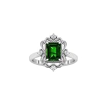 7 CT Unique Green Tsavorite Garnet Engagement Ring Emerald Cut Tsavorite Garnet Art Deco Bridal Promise Ring 14k Gold Green Gemstone Wedding Ring