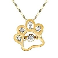 1/16 Ct Round Cut Diamond Dog Paw Pendant Necklace 14K Yellow Gold Plated