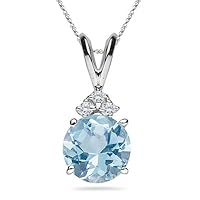 0.06 Cts Diamond & 2.50 Cts of 9 mm AA Round Aquamarine Pendant in 14K White Gold