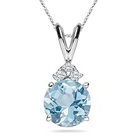 0.06 Cts Diamond & 2.50 Cts of 9 mm AA Round Aquamarine Pendant in Platinum