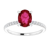 1 CT Under Halo Oval Ruby Ring White Gold, Hidden Halo Red Ruby Rings, Invisible Halo Ruby Engagement Ring, July Birthstone Ring, 15 Anniversary