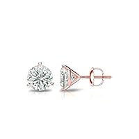 VVS Certfied 18K White Gold/Yellow Gold/Rose Gold, 3 Prong Diamond Stud Earrings With Round Screw Backs - 3 Different Size Available
