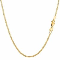 14K SOLID Yellow or White Gold 1.50mm Shiny Diamond-Cut Gourmette Chain Necklace for Pendants and Charms with Lobster-Claw Clasp