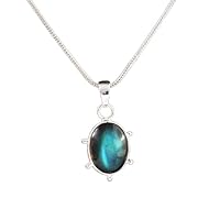 Sterling Silver 925 Natural Oval Blue Fire Small labradorite Necklace Gift Jewelry