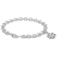 6 3/4 In Sterling Silver Pink Sapphire Daisy Charm Bracelet For Girls