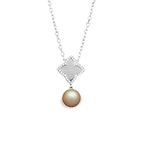 9 mm South Sea Cultured Pearl and 0.192 Carat Total Weight Diamond Accent Pendant in 14KT White Gold
