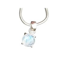 925 Sterling Silver Pretty Round Rainbow Moonstone Pendant Gift Jewelry