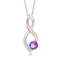 Round Cut Created Purple Amethyst Infinity Two Tone Pendant Necklace 14k White Gold Over