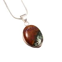 925 Sterling Silver Multi Color Oval Brown Jasper Gemstone Pendant Necklace Jewelry