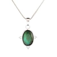 Beautiful Oval Blue Fire Labradorite pendant necklace 925 silver gemstone Jewelry
