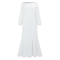 Women's Fall High Waist White Robe Off Shoulder Long Dress Party Dress
