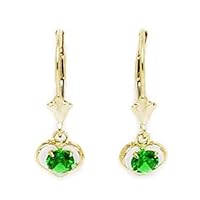 14k Yellow Gold May Green 4x3mm CZ Love Heart Drop Leverback Earrings Measures 22x7mm Jewelry for Women