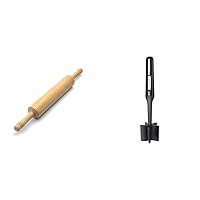Farberware Classic Wood Rolling Pin, 17.75-Inch, Natural and Farberware Professional Heat Resistant Nylon Meat and Potato Masher, Safe for Non-Stick Cookware, 10
