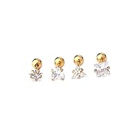 Generic 1Pc Mini Heart Star Zircon Stud Earrings Women Stainless Steel Tragus Conch Rook Helix Lobe Ear Screw Piercing Jewelry, M, Zinc, No Gemstone, Medium, silver