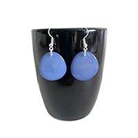 Tagua Earrings in Washed Blue, Vegetable Ivory Dangle Earrings TAG272, Organic Earrings, Tagua Earrings Light Blue