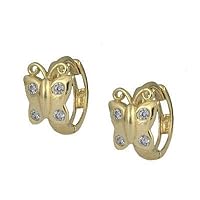 Girl's Jewelry - 14K Yellow Gold Butterfly CZ Huggie Hoop Earrings