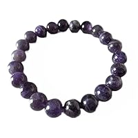 Unisex gem amethyst10mm round smooth beads stretchable 7 inch bracelet for men,women-Healing, Meditation,Prosperity,Good Luck Bracelet #Code - stbr-02836