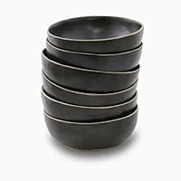 Khmer Ceramics Large Pasta Bowls, 33.8 Ounce Salad Bowls and Serving Bowls, Soup Bowl, 8.5 Inch Ceramic Pasta Plates, Set of 6, Black matte
