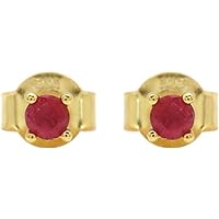 Everlasting energies Precious ruby round faceted silver925 gold plating over silver stone size 3mm round | Stud Earrings (Pack of 2)