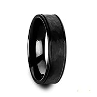 JOINER Hammered Finish Center Black Tungsten Carbide Wedding Band With Dual Offset Grooves And Polished Edges - 6mm Or 8mm