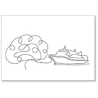 Abstract Boat with Brain As Line Drawing on White Background Fridge Magnet