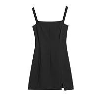 Audrey Hepburn-Style a-line Black Dress Slim Waist with Suspenders Dress