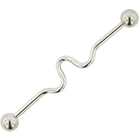 Stainless Steel Wavy Industrial Barbell with Balls: 14g, 1-1/2