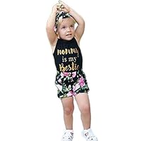 Three-Piece Baby Girl Print Suit Cotton Vest And Floral Shorts Plus Headband