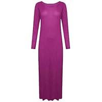 Womens Plain Round Neck Long Sleeve Maxi Dress Ladies Stretchy Plus Size US 4-22