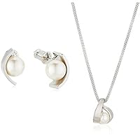 Skagen Agnethe Pearl Stud Earrings in Silver + Skagen Women's Stainless Steel Necklace, Stainless Steel, Pearl