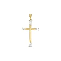 14k Yellow and White Gold Religious Faith Cross With Widened Crystal Sparkle Cut Ends Pendant Necklace Jewelry for Women