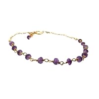 Natural Amethyst 2mm Rondelle Shape Faceted Cut Gemstone Beads 7 Inch Adjustable Gold Plated Clasp Bracelet For Men, Women. Natural Gemstone Link Bracelet. | Lcbr_00170