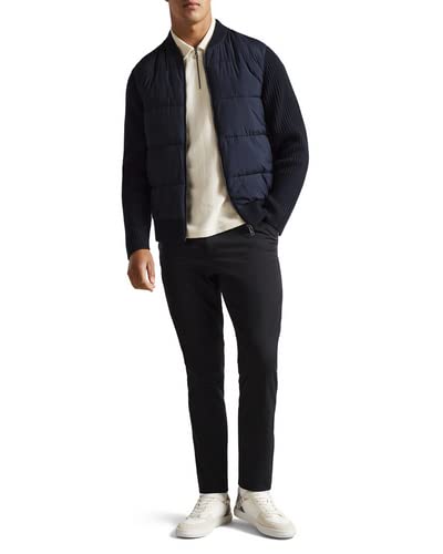 Ted Baker Men's Spores Quilted Front Knit Back Navy Blue Jacket Outerwear Coat