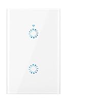 WiFi Smart Light Wall Switch Tuya Rectangle Touch Glass Panel Remote Control by Alexa 2 Gang White Ewelink