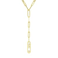 14k Yellow Gold 0.33 Dwt Diamond Trio Lariat Necklace Paper Clip Necklace 20 Inch Jewelry for Women